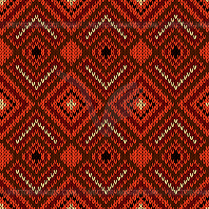 Ornate ethnic knitting seamless pattern in warm hues - vector image