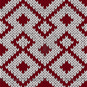 Knitting ornate seamless pattern in muted dark red - vector image