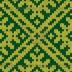 Knitting ornate seamless pattern in green and yello - vector image