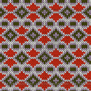 Ornate seamless knitting pattern in warm colors - vector image