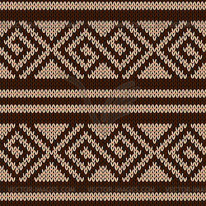 Seamless knitting geometrical pattern in brown hues - vector image