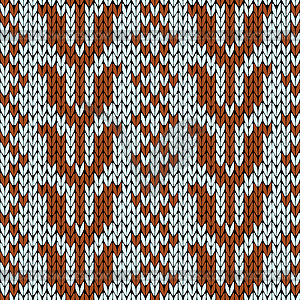 Knitting seamless pattern in muted blue and brown - vector image