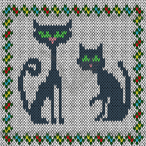 Knitting fabric pattern with two grey cats - royalty-free vector image
