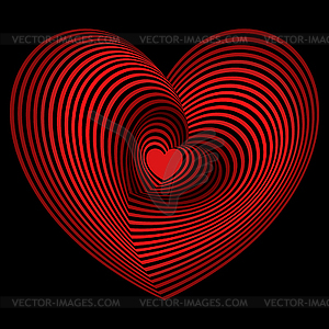 Red heart into lot of heart shapes over black - royalty-free vector clipart