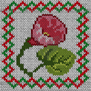 Knitting fabric pattern with rose flower - vector image