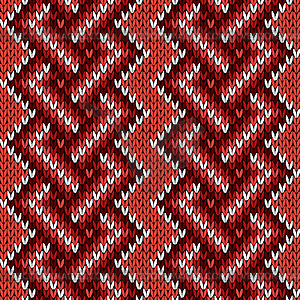 Seamless knitted interwoven pattern in warm hues - vector clipart