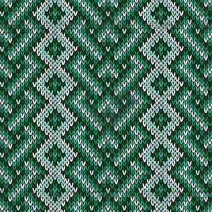 Seamless knitted interwoven pattern in green hues - vector clip art