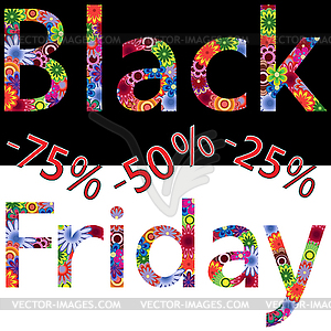 Black Friday inscription with colorful flower design - vector clipart