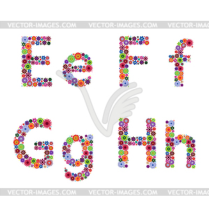 Alphabet with flowery letters E, F, G, H - vector image