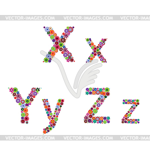 Alphabet with flowery letters X, Y, Z - vector clip art