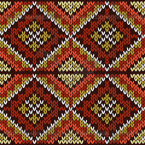 Seamless knitted geometric pattern in warm hues - vector clip art