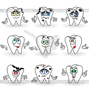 Set of nine amusing cartoon teeth - vector clipart