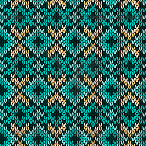 Knitted seamless pattern mainly in turquoise - vector image