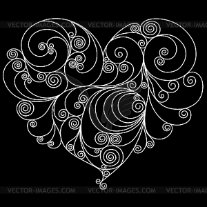 White floral heart outline - vector clipart