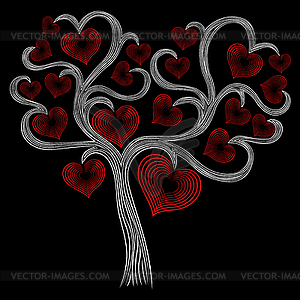 Stylised white tree with red hearts - vector clip art