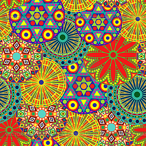 Seamless pattern with vivid colour flowers - color vector clipart