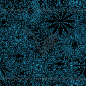 Lacy seamless floral pattern in blue and black - vector clipart