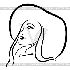 Dreamy cowboy girl in wide-brimmed hat - vector clipart