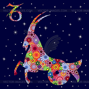 Zodiac sign Capricorn with flowers fill over - vector clipart