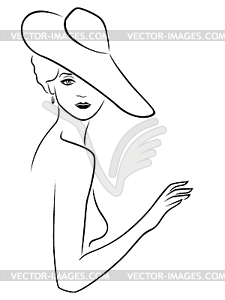 Young lady posing in hat - vector image