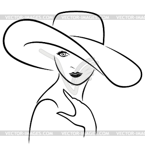 Attractive girl in wide-brimmed hat - vector image