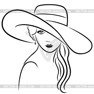 Attractive women in wide-brimmed hat - vector EPS clipart