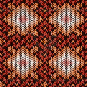 Ornate knitting seamless pattern in warm hues - vector image