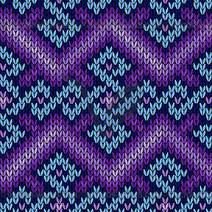 Ornate knitting seamless pattern in blue and violet - vector image