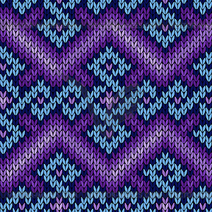 Ornate knitting seamless pattern in blue and violet - vector image