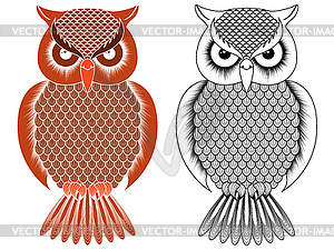 Black outline and orange owl stencil - vector clip art