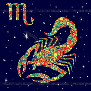 Zodiac sign Scorpio with variegated flowers fill - vector clipart