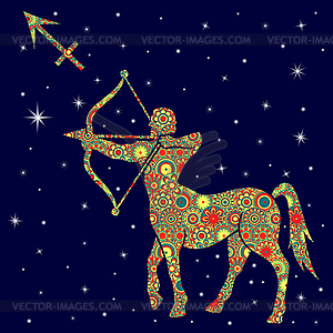 Zodiac sign Sagittarius with variegated flowers fil - vector clipart / vector image