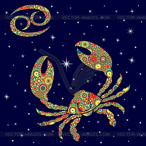 Zodiac sign Cancer with variegated flowers fill ove - vector clipart