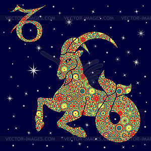 Zodiac sign Capricorn with variegated flowers fill - color vector clipart