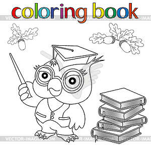 Set of Professor Owl, books and acorns for - color vector clipart