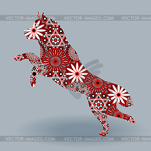 Jumping Husky Dog with stylized flowers over grey - vector clipart