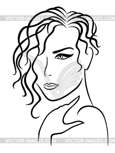 Abstract Lady with wavy and curly hair - vector clip art