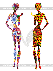 Two stylized slender ethnic women - vector image