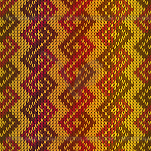 Knitting seamless pattern mainly in red and orange - vector clip art