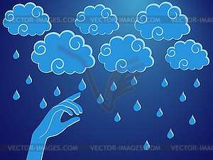 Human hand touching rain droplet - vector EPS clipart