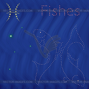 Zodiac sign Pisces contour on starry sky - vector clip art