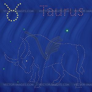 Zodiac sign Taurus contour on starry sky - vector image