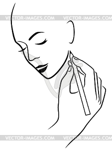 Human hand drawing female head - vector image