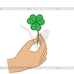 Hand holding Green Clever Leaf - vector clipart / vector image