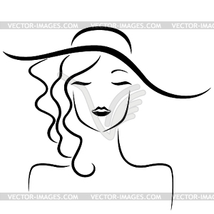 Lady in hat stylized portrait - vector image