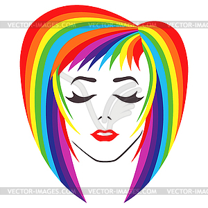 Girl with closed eyes and spectrum color hair - vector clip art