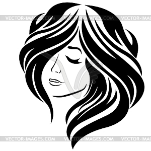 Beautiful girl with long hair and closed eye - vector clip art