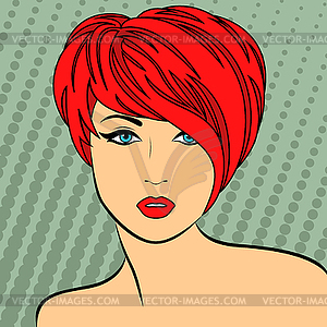 Red-haired retro style girl - vector clipart