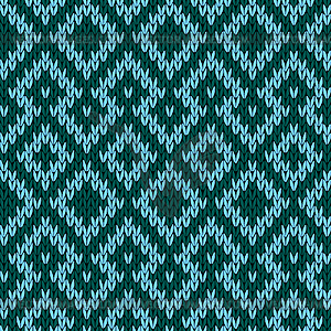 Knitted seamless pattern in turquoise and green - vector clipart