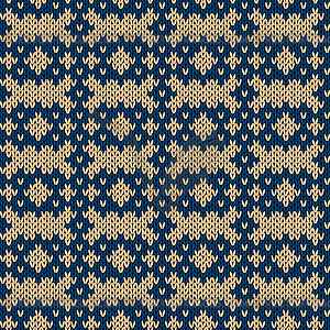 Knitting seamless pattern in beige and blue - royalty-free vector image